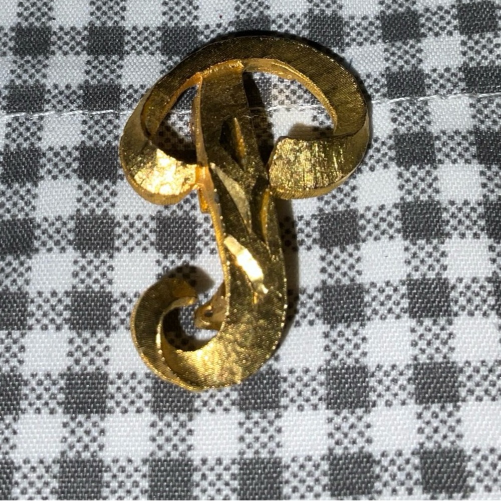 Initial P Brooch Fab Brushed Gold Tone Mamselle Signed Vintage 1960s Pin